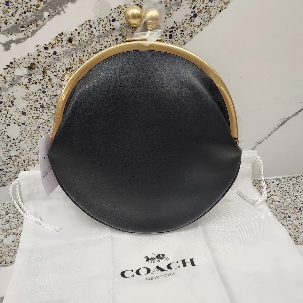 Coach Black Round Crossbody with Gold Frame
